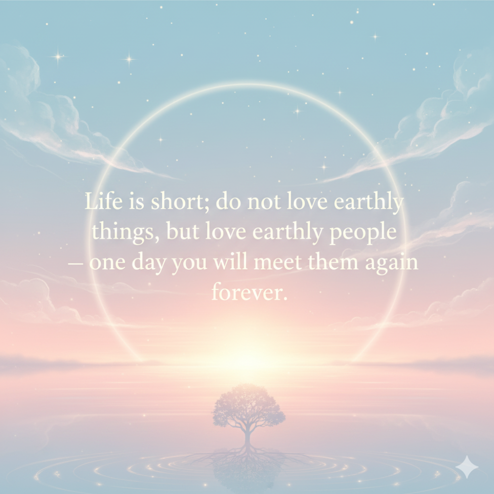 Life is short; do not love earthly things, but love earthly people — one day you will meet them again forever